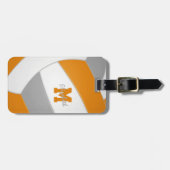 オレンジ色のグレーチームカラーガールズボーイズバレーボール ラゲッジタグ (正面横)