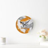 オレンジ色のグレーチームカラープレーヤー名バレーボール ラウンド壁時計 (ホーム)