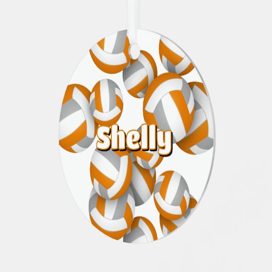 オレンジ色のグレーバレーボールアスリート名記念 メタルオーナメント (正面左)