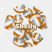 オレンジ色のグレーバレーボールアスリート名記念 メタルオーナメント (正面)