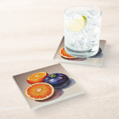 オレンジ色のグローの水色 ガラスコースター (アングル)