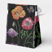 オレンジ色のケイトウが黒い背景の花の誕生日ケーキボックス フェイバーボックス (裏面サイド)