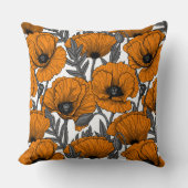 オレンジ色のケシが白 クッション (正面)