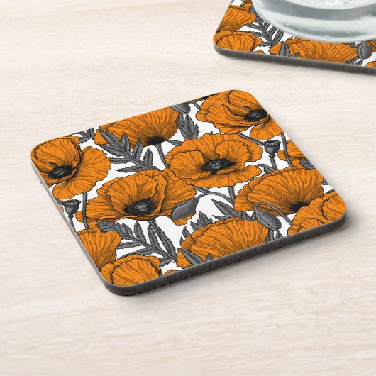 オレンジ色のケシが白 コースター (左側)