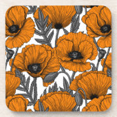 オレンジ色のケシが白 コースター (正面)