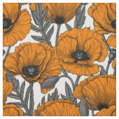 オレンジ色のケシが白 ファブリック (見本)