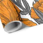 オレンジ色のケシが白 ラッピングペーパー (ロールコーナー)