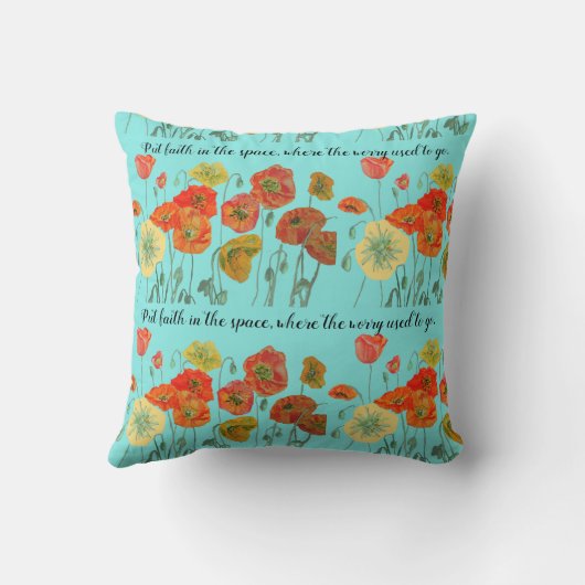 オレンジ色のケシの花'信仰を宇宙'アクア クッション (裏面)