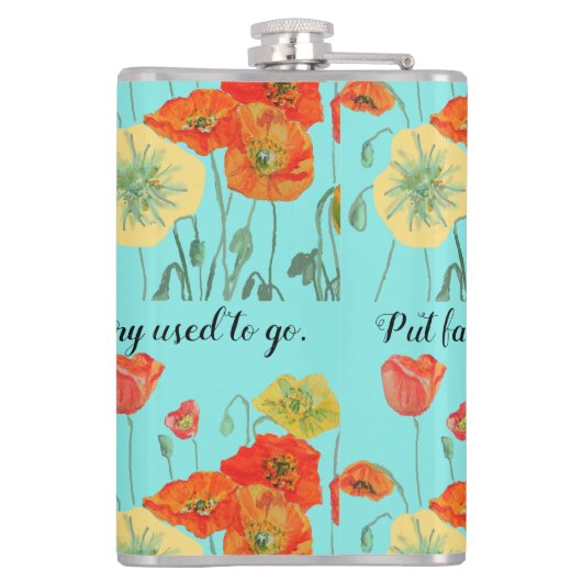 オレンジ色のケシの花'信仰を宇宙'アクア フラスク (裏面)