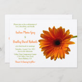 オレンジ色のゲルバダイシーの花 ウェディング招待状 招待状 (正面/裏面)