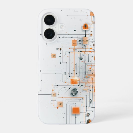 オレンジ色のコア回路図 iPhone 16ケース (裏面)