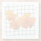 オレンジ色のコスモスの花と黒のグリッド（白） ガラスコースター (裏面)