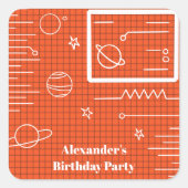 オレンジ色のコンピュータスクリーン宇宙船の惑星と星 スクエアシール (正面)