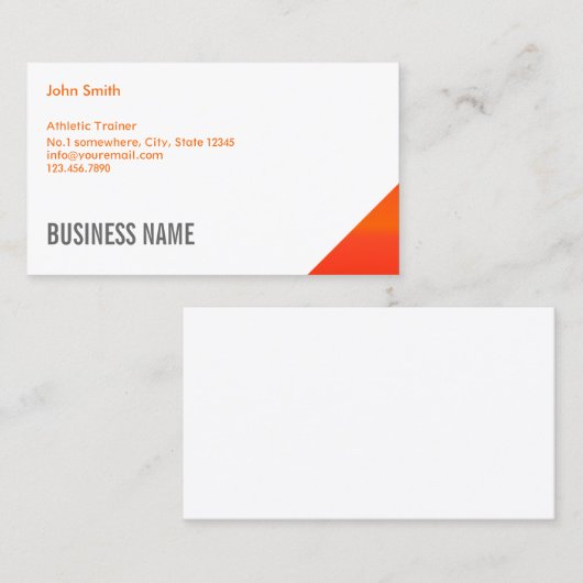 オレンジ色のコーナーのアスレティックトレーナービジネスカード 名刺 (正面/裏面)