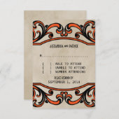 オレンジ色のゴシック様式の渦巻き旋回の応答カード 出欠カード (正面/裏面)