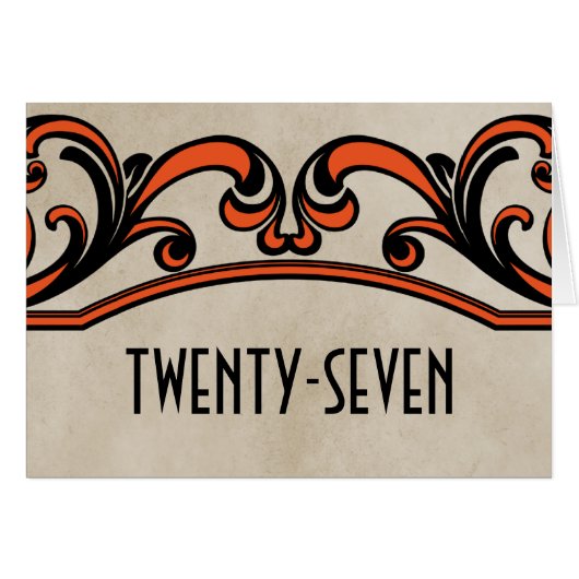 オレンジ色のゴシック様式の渦巻き表の番号カード (正面横)