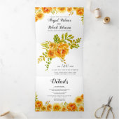 オレンジ色のサボテン結婚の花 三つ折り招待状 (内部)