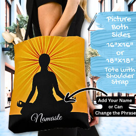 オレンジ色のサンビームにヨガ – 名前またはテキストを追加 トートバッグ
