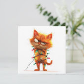 オレンジ色のサassyな猫がホリデーライトに絡まるホリデーカード シーズンカード (スタンド正面)