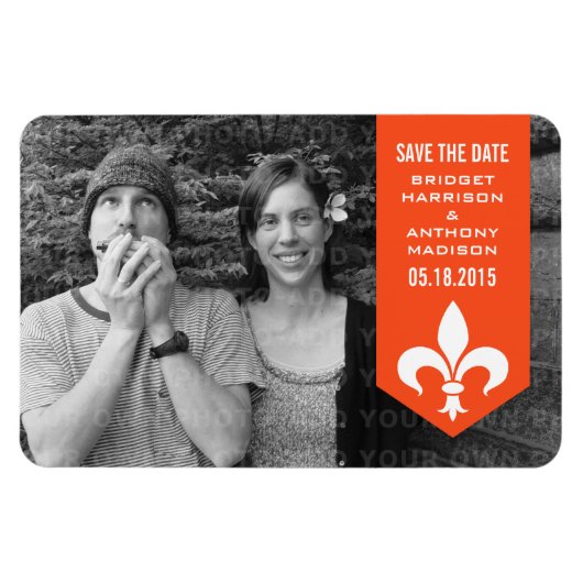 オレンジ色のシックなフローリッシュバナー日付磁石を保存 マグネット (横)