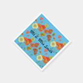 オレンジ色のシャビーなポピー飾りサービエットナプキン 青 スタンダードカクテルナプキン (角)