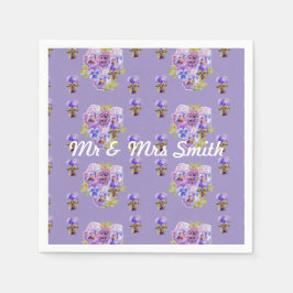 オレンジ色のシャビーなポピー飾りサービエット ナプキン 紫 スタンダードカクテルナプキン