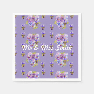 オレンジ色のシャビーなポピー飾りサービエット ナプキン 紫 スタンダードカクテルナプキン