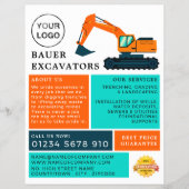 オレンジ色のショベル、建設業者の広告 チラシ (正面)