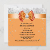 オレンジ色のシルバーグリッターエレガント弓シックな輝き 招待状 (正面)
