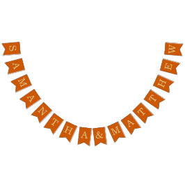 オレンジ色のシンプルなウェディング バナー　新婦新郎の名前 バンティングフラッグ