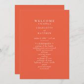 オレンジ色のシンプルな結婚式プログラム 招待状 (正面/裏面)