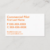 オレンジ色のシンプル白カスタムパイロット名刺 名刺 (裏面)