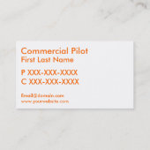 オレンジ色のシンプル白カスタムパイロット名刺 名刺 (裏面)