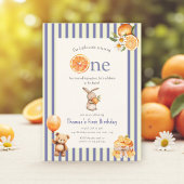 オレンジ色のスイートバニー坊やのファーストバースデー 招待状