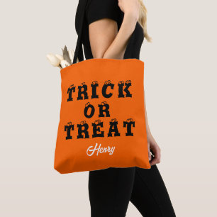 オレンジ色のスクリプトハロウィンモダンのトリックまたは処理 トートバッグ
