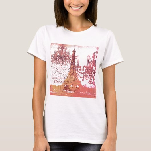 オレンジ色のスクリプトchandelier parisエッフェルタワー tシャツ (正面)