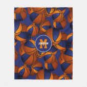 オレンジ色のスクールチームのチームカラーバスケットのパターン フリースブランケット (正面)