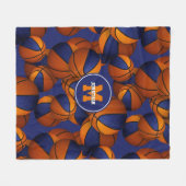 オレンジ色のスクールチームのチームカラーバスケットのパターン フリースブランケット (正面(横))