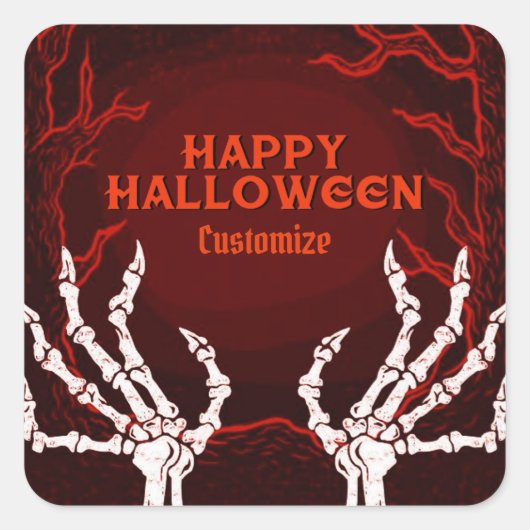 オレンジ色のスケルトンハンド スクエアシール (正面)