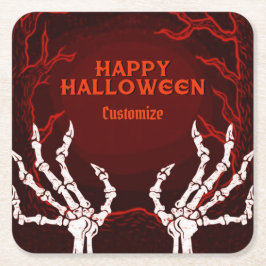 オレンジ色のスケルトンハンド スクエアペーパーコースター