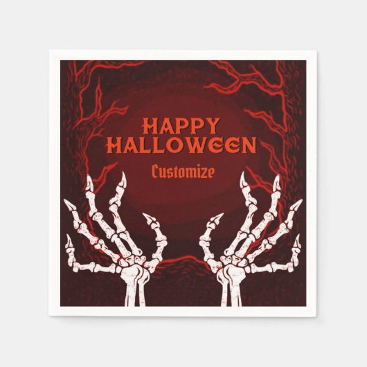 オレンジ色のスケルトンハンド スタンダードカクテルナプキン (正面)