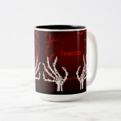 オレンジ色のスケルトンハンド ツートーンマグカップ (正面右)