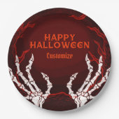 オレンジ色のスケルトンハンド ペーパープレート (正面)