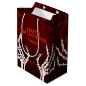 オレンジ色のスケルトンハンド ミディアムペーパーバッグ (裏面アングル)