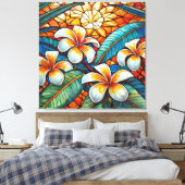 オレンジ色のステンドグラススタイルプルメリア キャンバスプリント (インサイチュ (寝室))