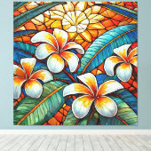 オレンジ色のステンドグラススタイルプルメリア キャンバスプリント (インサイチュ (ウッドフロア))