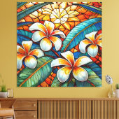 オレンジ色のステンドグラススタイルプルメリア キャンバスプリント (インサイチュ (リビング))