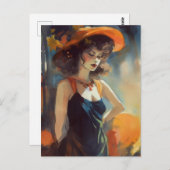 オレンジ色のストラップの黒いドレスを着た人 ポストカード (正面/裏面)