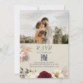 オレンジ色のストリングライトフラワーの結婚式QRコード 招待状 (裏面)