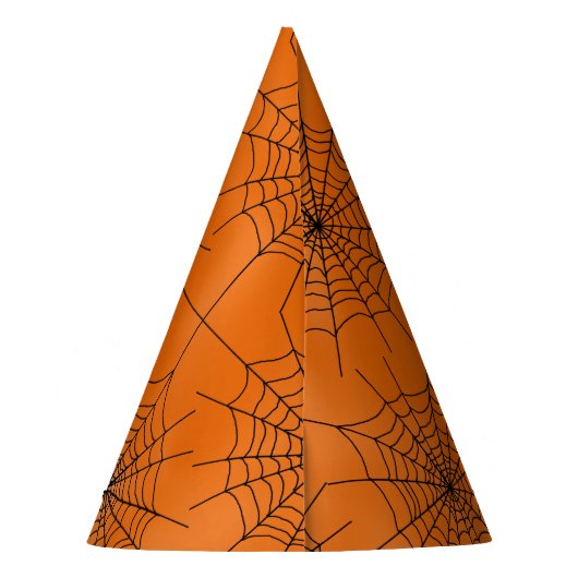 オレンジ色のスパイダー付きハロウィンスパイダーウェブ パーティーハット (裏面)